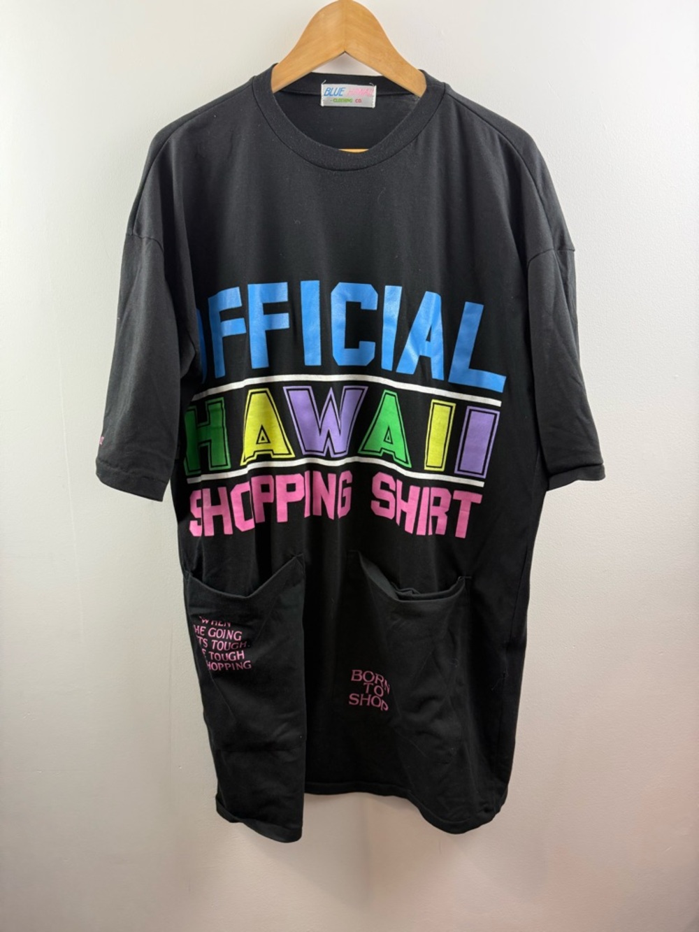 VTG 90s Blue Hawaii Official Shopping Shirt Oversized Pocket Tee Neon XL